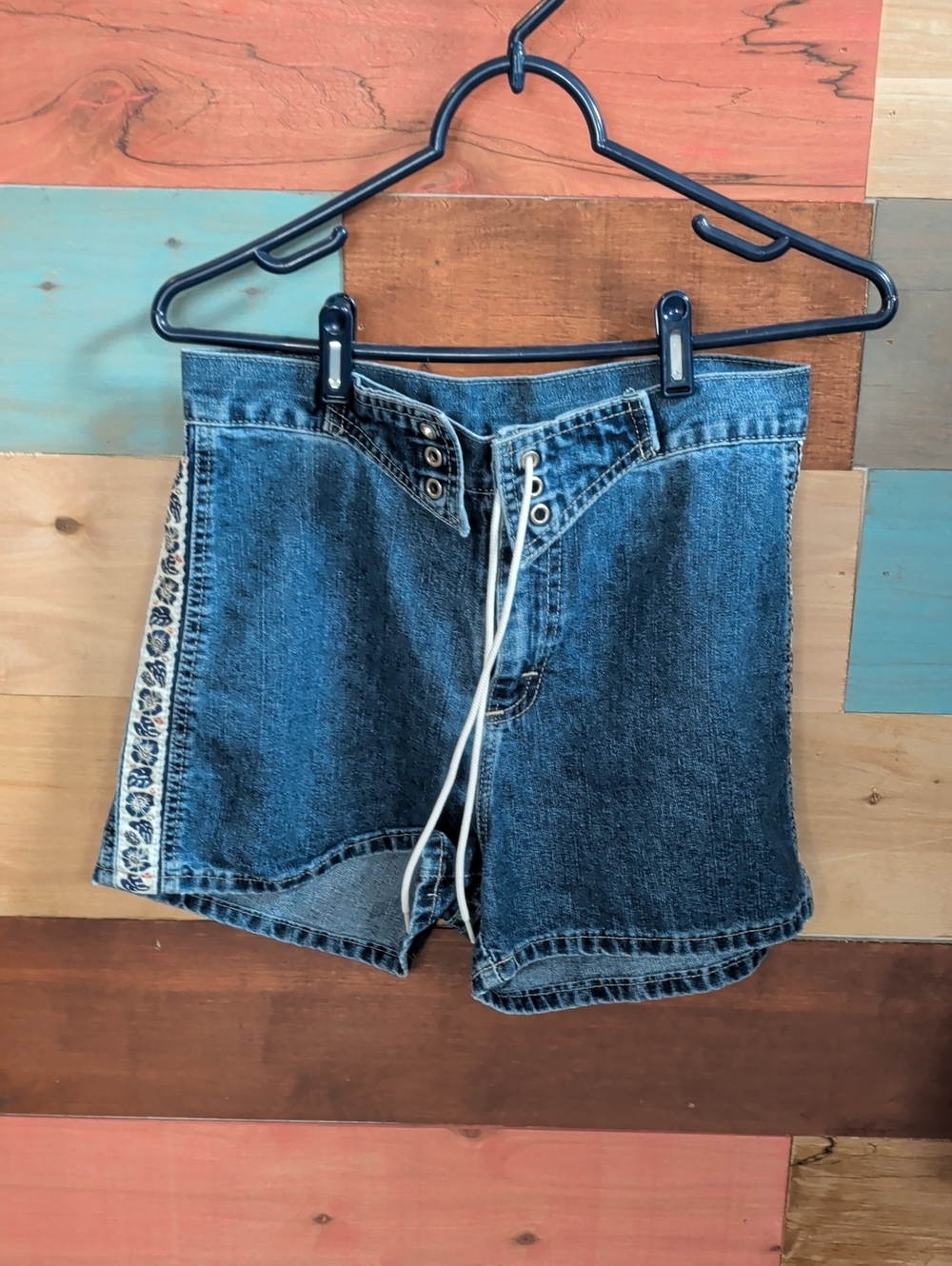 Calvin Klein Medium Blue Denim High-Rise Shorts with Side Trim
